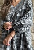Arbi Gingham Artist Peasant Dress Black
